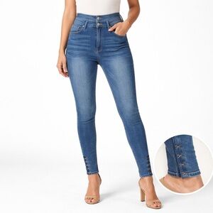 Bebe Ultra High Rise Skinny Jeans Hook Eye Ankle Detail Stretch Denim Womens 30